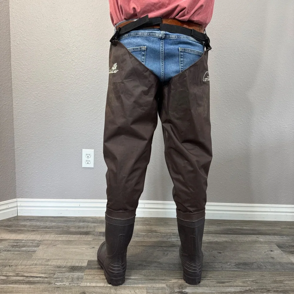 Greenwater Men's Size 13 Brown Nylon PVC Waterproof Fishing Hip Waders Boots